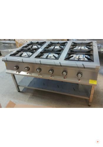 6 lı Sanayi Tipi Ocak Doğalgazlı Tüplü Taban Raflı CE Belgeli 150x100 Yarıklı